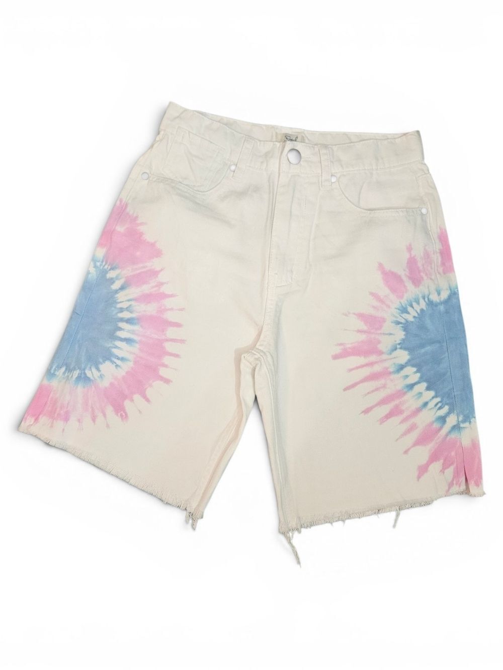 easel Tie Dye High Rise Frayed Bermuda Shorts Sunburst Size Small